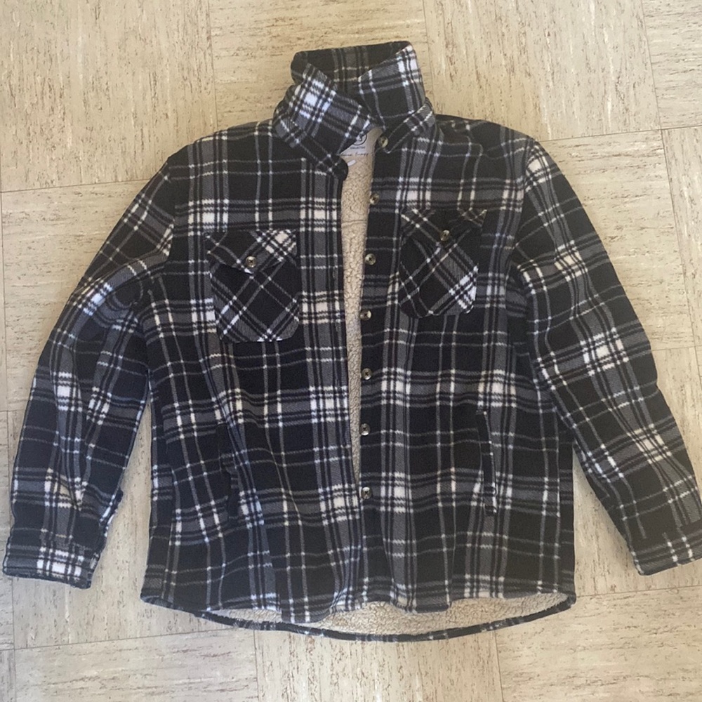 Sage collective plaid fuzzy button up jacket